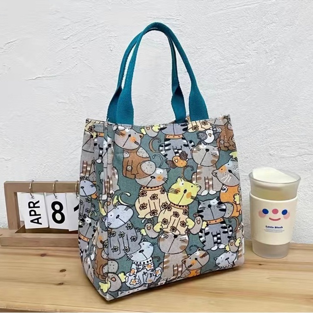 Blue and gray cat pattern tote bag - Picture 1 of 4
